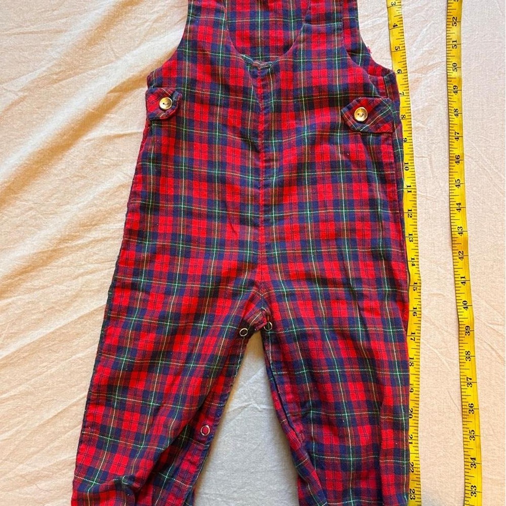 Vintage Red, blue, and green plaid baby overalls